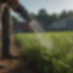 Close-up of a plant being sprayed with fertilizer