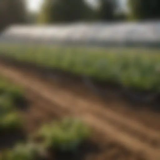 Standard row cover hoops arranged over a planted field