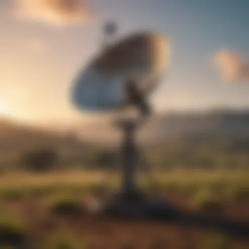 A satellite dish on a rural landscape