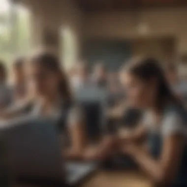 Students using laptops in a rural school setting