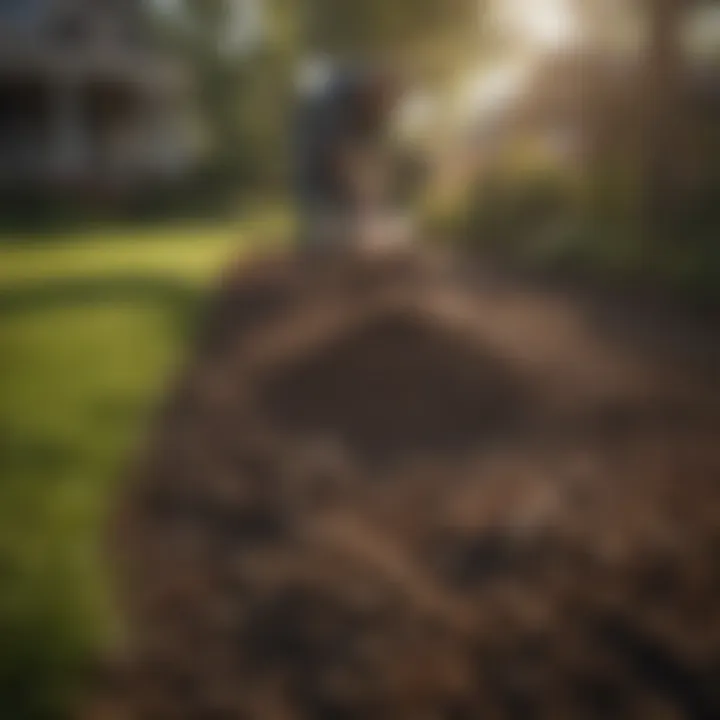 An aerial view of a homeowner applying soil amendments to the lawn