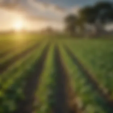 A lush green field with healthy crops thriving under optimal fertilization.