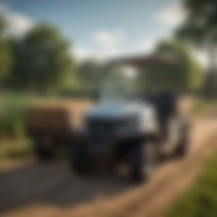 Club Car Carryall carrying a substantial load in an agricultural setting