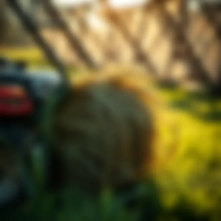 Close-up view of thatch being collected by mower