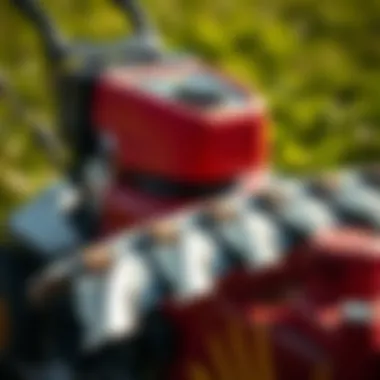 Close-up view of a big push mower showcasing its robust blades