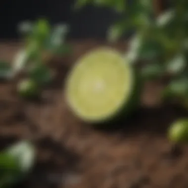 Lime Application in Gardening Lime granules spread across garden soil