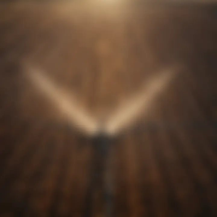 Aerial view of an agricultural field showcasing drip irrigation systems