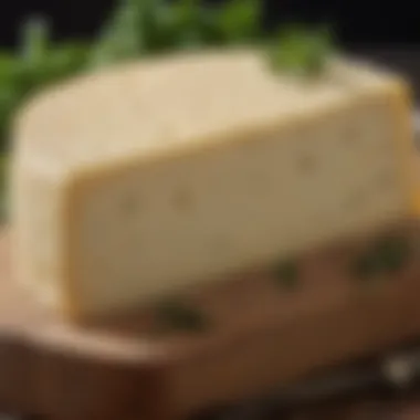 A close-up of creamy lactose-free cheese with herbs