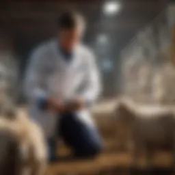Veterinarian examining livestock for health assessment
