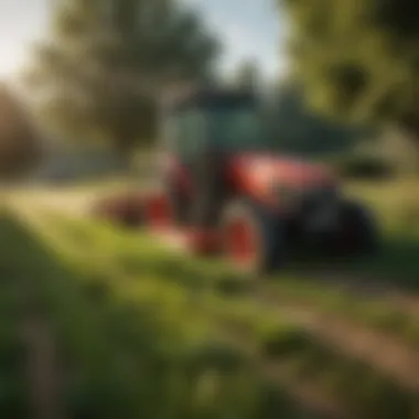 Compact tractor utilizing a disc mower in a lush field