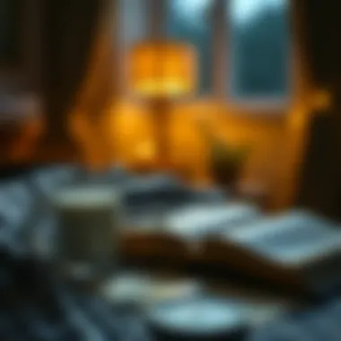 A peaceful nighttime scene with milk and a book