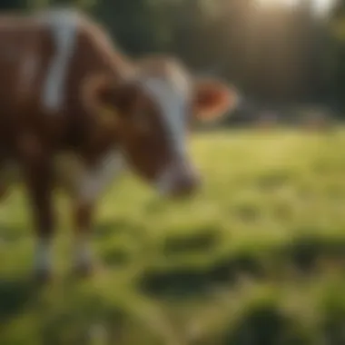 Cow grazing on lush pasture rich in Vitamin B sources