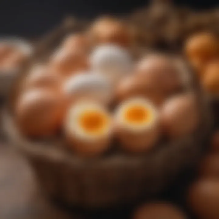 Eggs nestled in a basket, showcasing the rich colors and textures of organic produce.