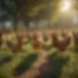 A serene pasture where hens roam freely, embodying the essence of organic farming.