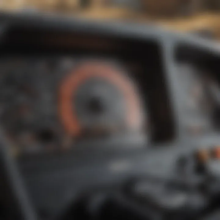 Close-up of a tractor's dashboard showcasing its features and controls