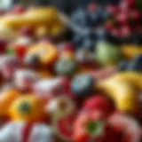 Colorful assortment of frozen fruits ready for ice cream making