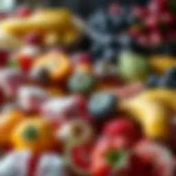 Colorful assortment of frozen fruits ready for ice cream making