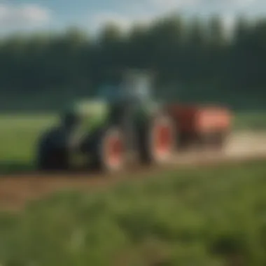 A tractor working in a lush green field during the planting season