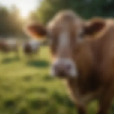 Healthy livestock grazing on a green pasture