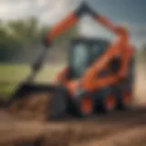 Skid steer with auger attachment in action