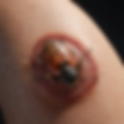 Close-up view of various bug bites on skin