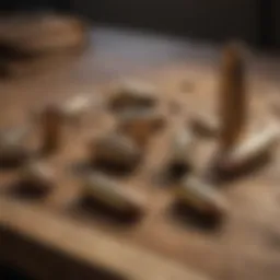 A close-up of various bullet accessories laid out on a wooden table