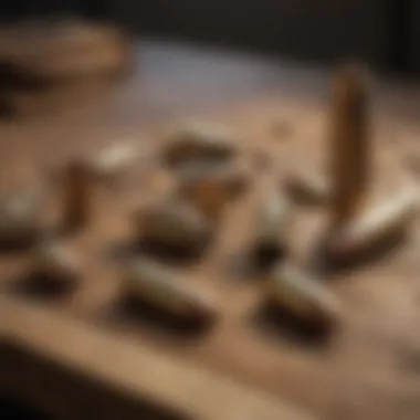 A close-up of various bullet accessories laid out on a wooden table