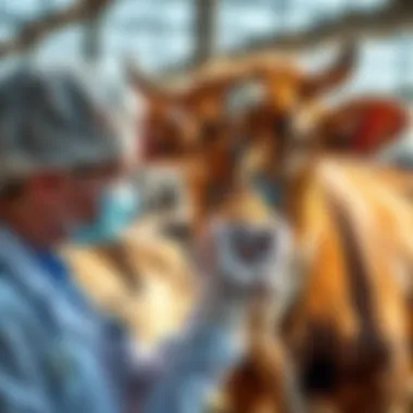 Veterinarian Examining Cow Veterinarian examining a cow for health issues