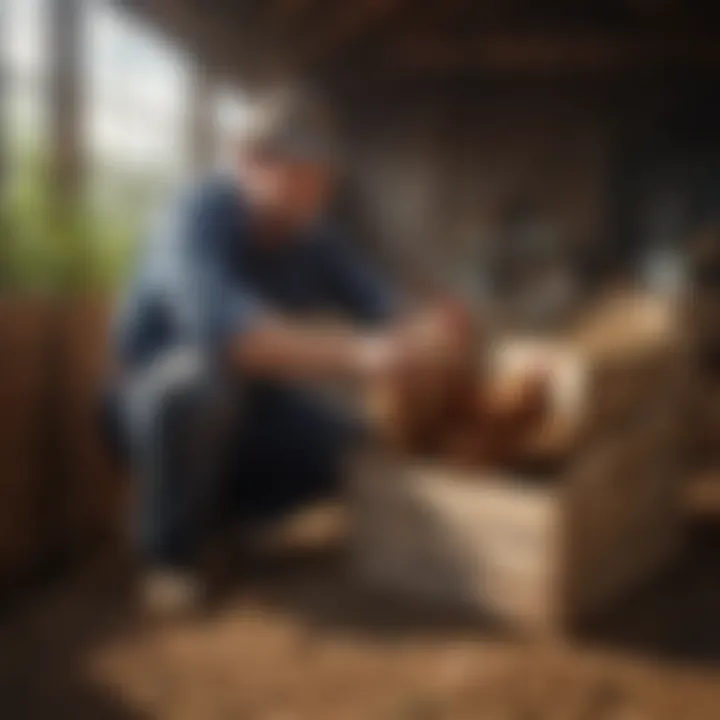 A farmer implementing best practices in hen box maintenance