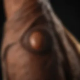 Close-up of a horse shedding glove in use