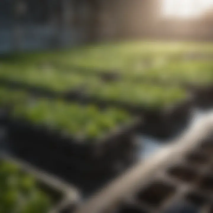 Detailed view of hydroponic drain trays in a thriving plant setup