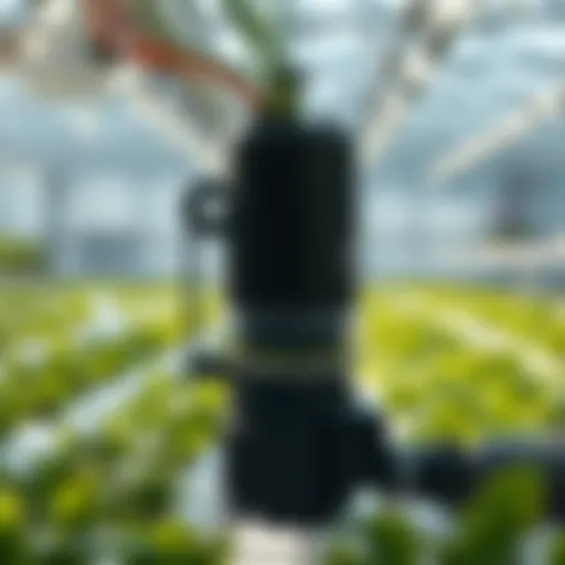 Hydroponic Nutrient Delivery System Components A detailed illustration of a hydroponic nutrient delivery system showcasing various components.