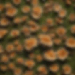 Close-up of lawn fungus showing distinct patterns