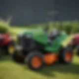 Different types of lawn tractor batteries displayed