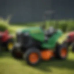 Different types of lawn tractor batteries displayed