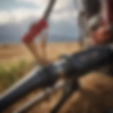 Close-up of maintenance tasks being performed on a peck grain auger.