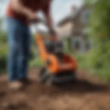 A gardener utilizing a post hole digger for planting