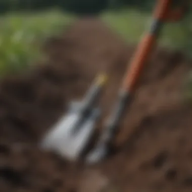 Maintenance tools for post hole diggers arranged neatly