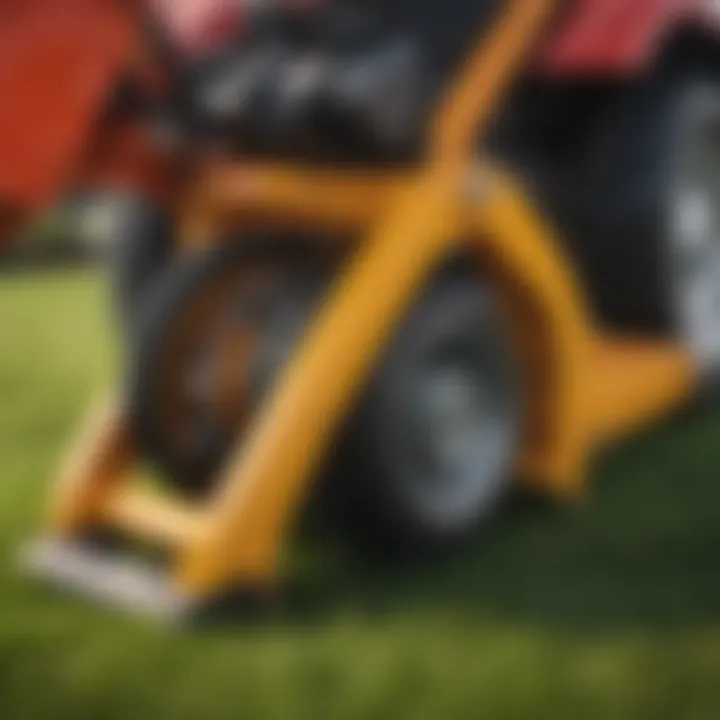 Detailed view of the cutting mechanism of a pull type finish mower