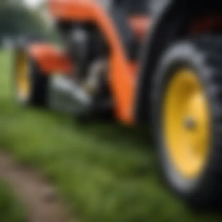 Close-up of the hydraulic system of a pull type finish mower