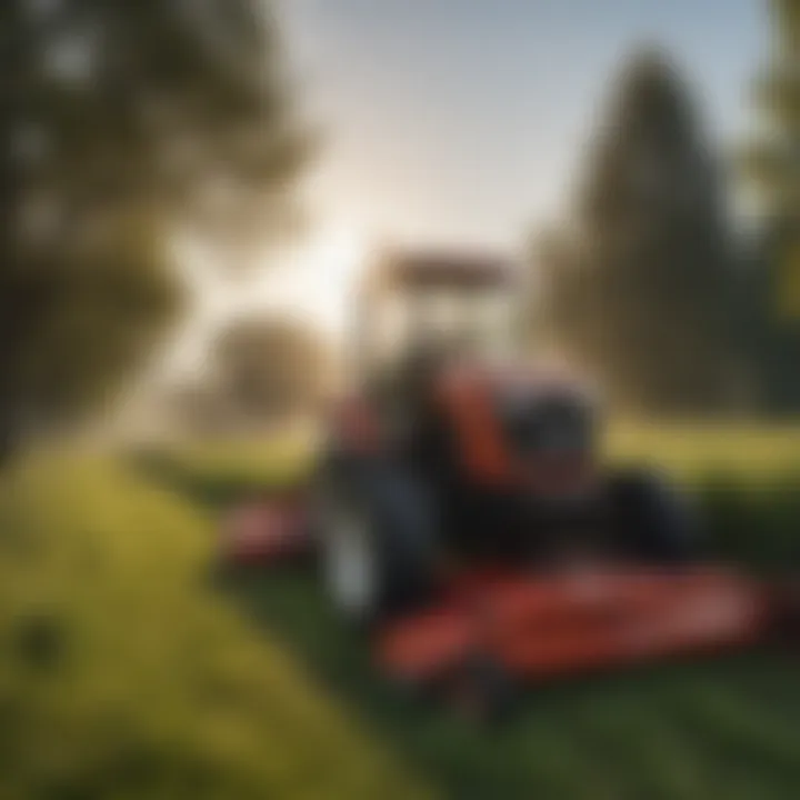 A pull type finish mower in action within a lush agricultural field