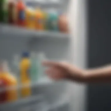 Proper Application of Sanitizers A person demonstrating the proper application of a sanitizer in a fridge