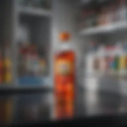 A bottle of natural sanitizer placed near a refrigerator