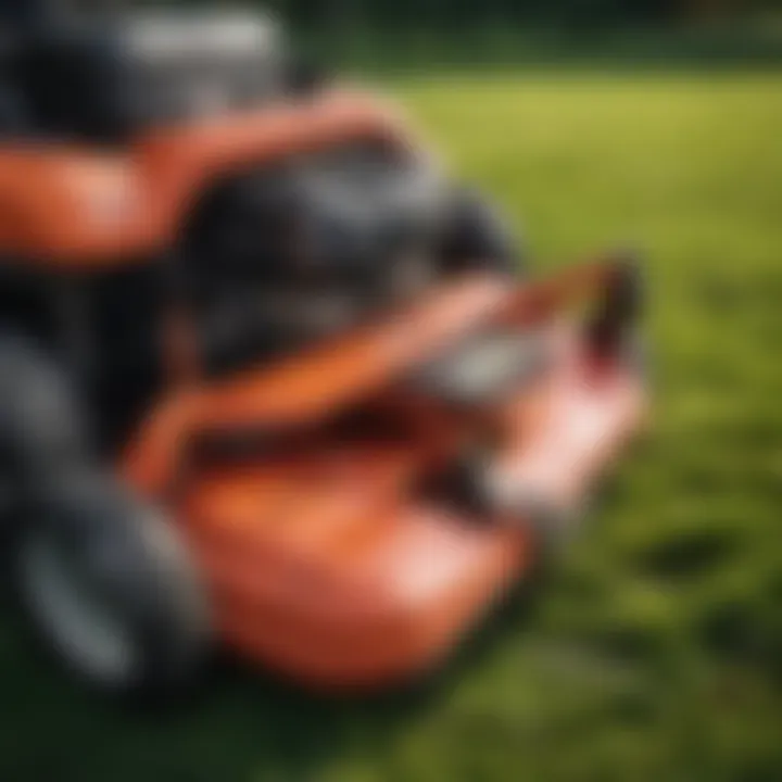 Close-up view of a repossessed zero turn lawn mower