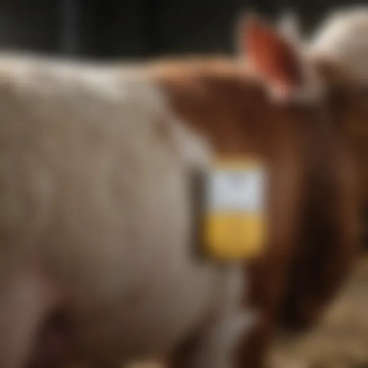 A close-up of an RFID tag attached to livestock