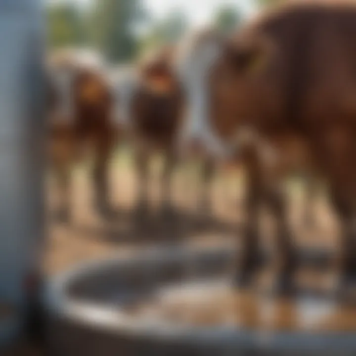 Livestock drinking from a stock tank automatic waterer