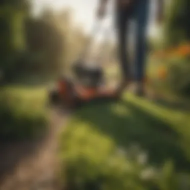 Application of granular weed killer on a garden