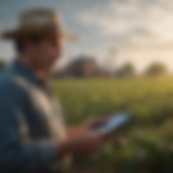 A farmer monitoring humidity levels using advanced technology