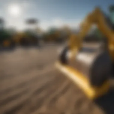 A comparison image displaying new and used John Deere backhoes in a dealership.