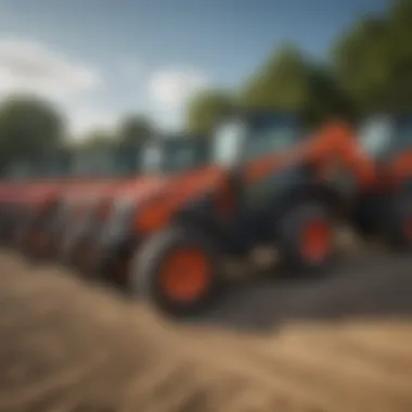 Variety of Kubota Skid Steer Models Different models of Kubota skid steers lined up